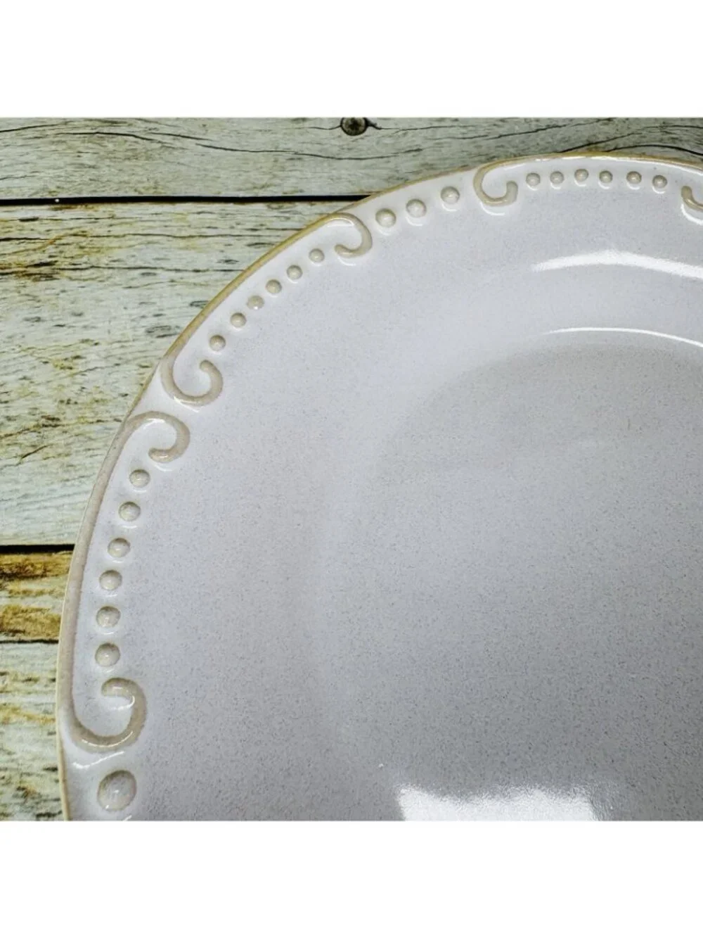 Pier 1 NATALIA Cream Embossed Dots & Scrolls Stoneware Salad Lunch Plates Set 2